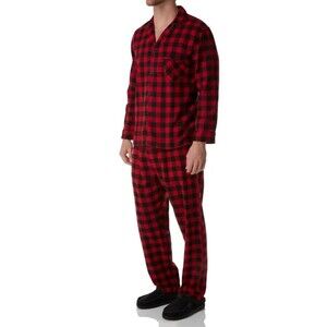 HANES Pajama Set Mens XL Red Buffalo Check Flannel PJs Sleepwear